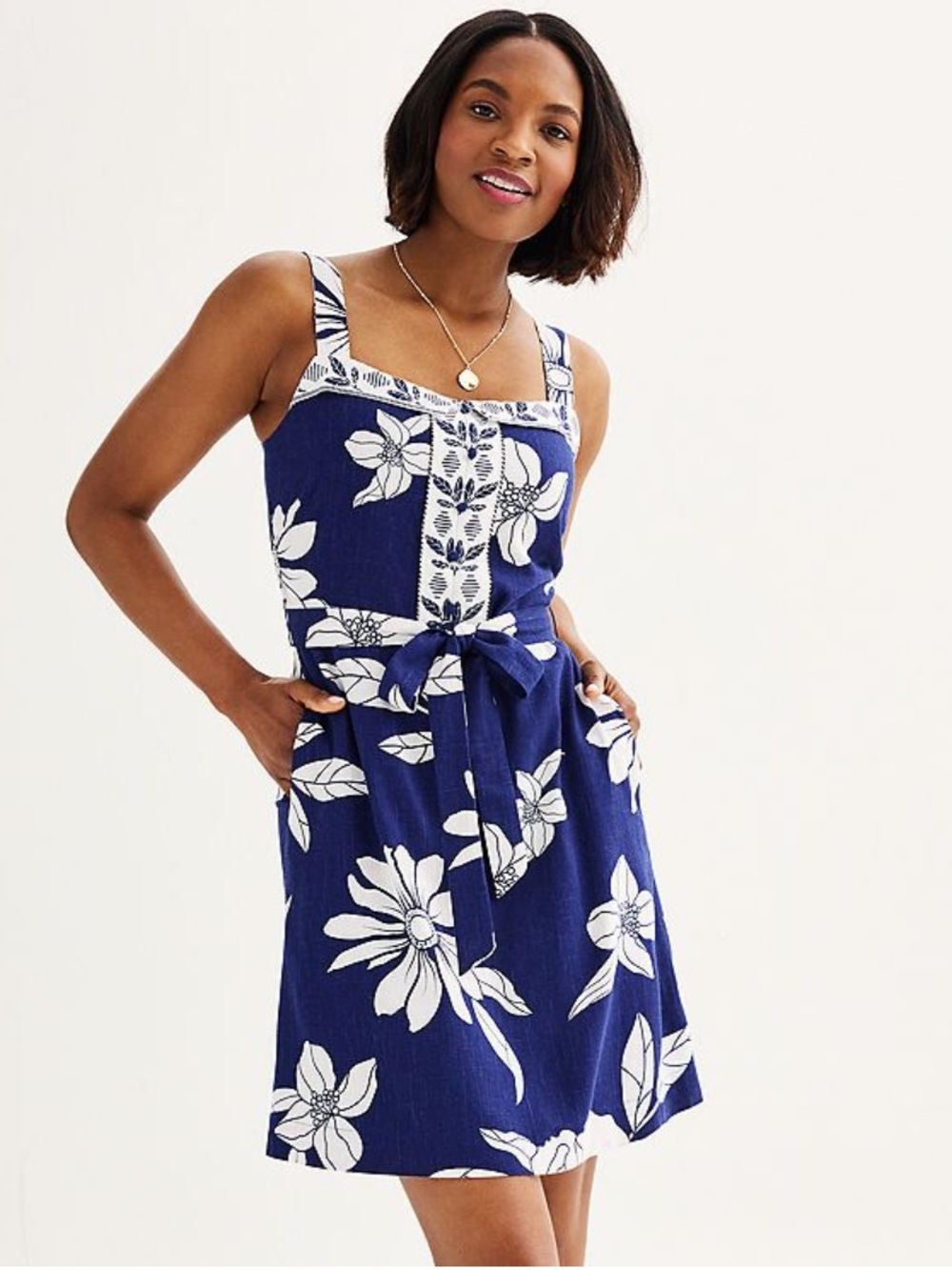 Draper James Linen Blend Floral Print Dress NWT (Missing Belt)